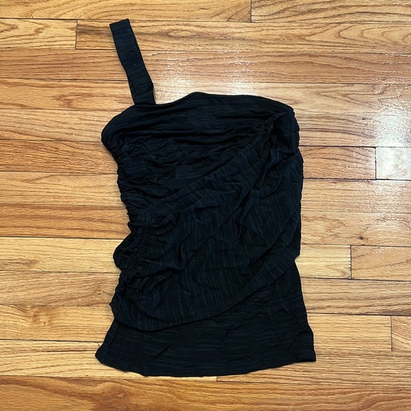 Tracy Reese NYC one shoulder ruched band stretchy black top - Picture 5 of 10